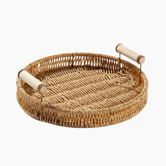 Plastic Serving Tray – Imitation Rattan Organizer with Easy Carry Handles - Hurbane Home