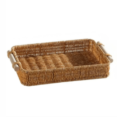 Plastic Serving Tray – Imitation Rattan Organizer with Easy Carry Handles - Hurbane Home