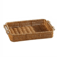 Plastic Serving Tray – Imitation Rattan Organizer with Easy Carry Handles - Hurbane Home
