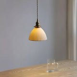 White pleated pendant shade, 6.7 inch diameter with brass holder, view 3