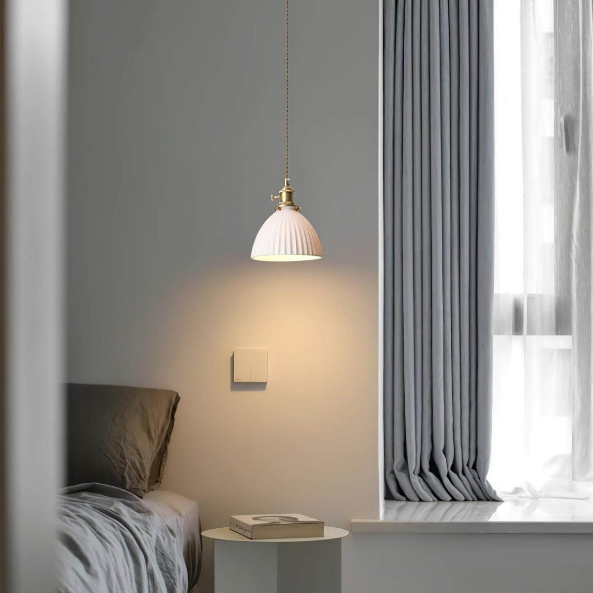 Pleated ceramic pendant light, 8.7 inch height, indoor use, view 11