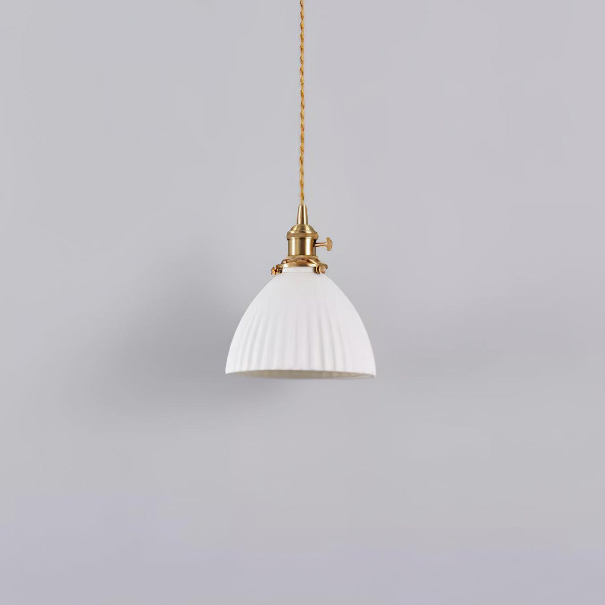 Small brass fitted ceramic pendant with a flared pleated rim, view 12