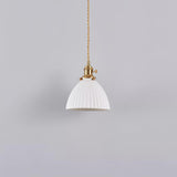 Small brass fitted ceramic pendant with a flared pleated rim, view 12