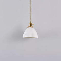 Small brass fitted ceramic pendant with a flared pleated rim, view 12