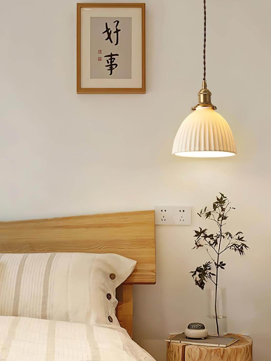 Pleated ceramic pendant light, 8.7 inch height, indoor use, view 17