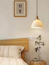 Pleated ceramic pendant light, 8.7 inch height, indoor use, view 17