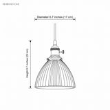 Line drawing of pleated pendant, 8.7 inch height by 6.7 inch diameter