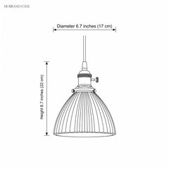 Line drawing of pleated pendant, 8.7 inch height by 6.7 inch diameter