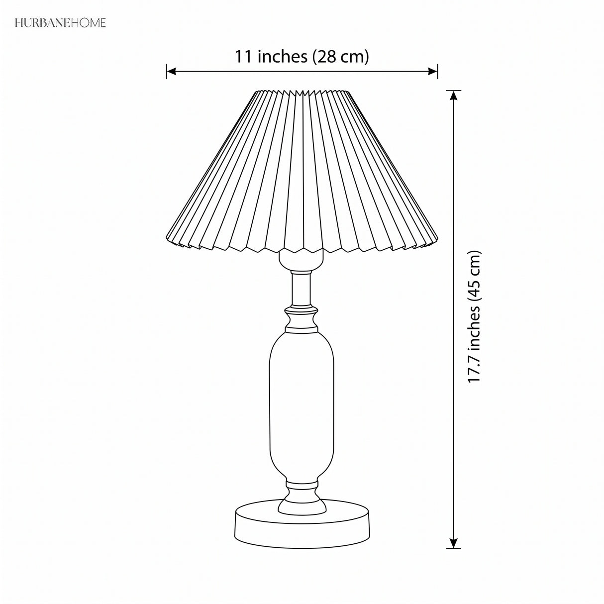 Dimensions diagram showing lamp 11 inches wide and 17.7 inches tall