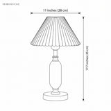 Dimensions diagram showing lamp 11 inches wide and 17.7 inches tall