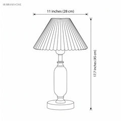 Dimensions diagram showing lamp 11 inches wide and 17.7 inches tall