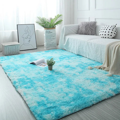 Plush shag area rug in bedroom setting