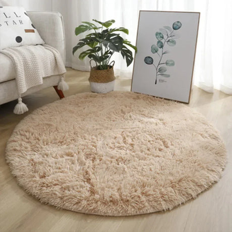 Plush shag area rug styled in living room