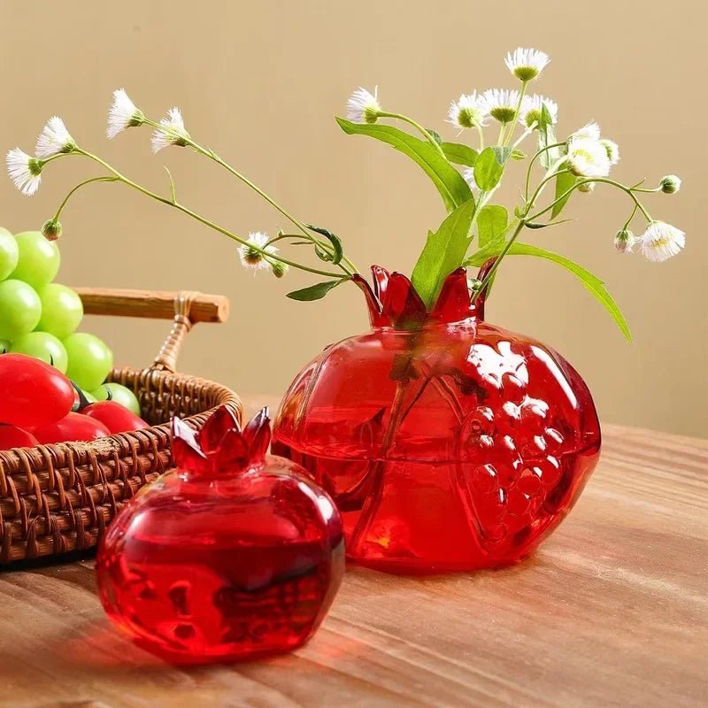 Pomegranate Glass Color Vase - Stylish Decorative Round Glass Vase for Home Decor - round glass vase - Hurbane Home