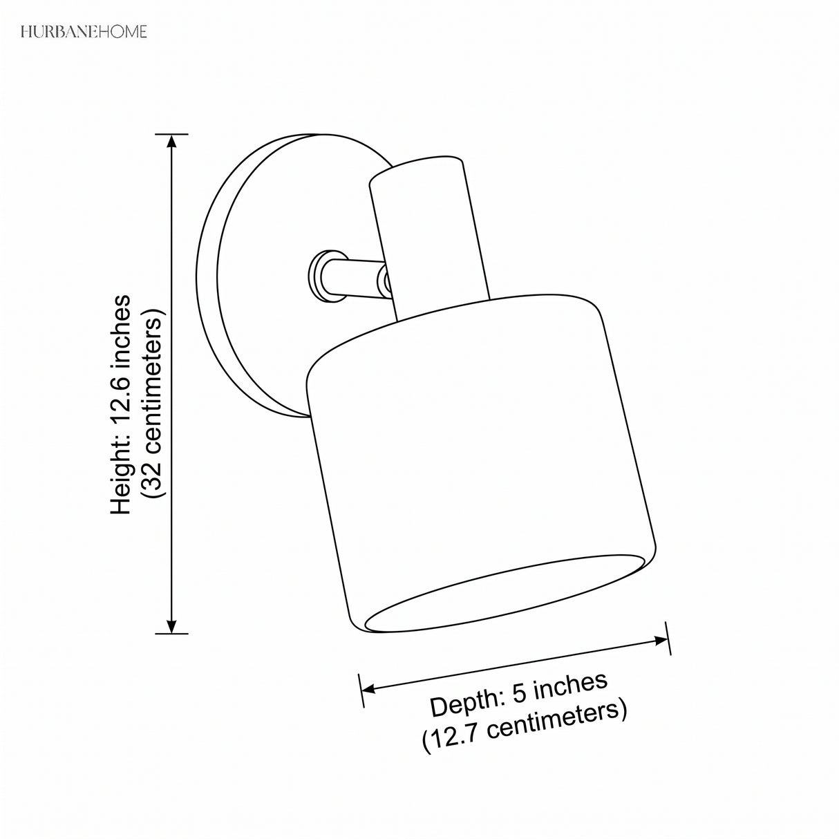Drawing showing sconce height 12.6 inches and depth 5 inches