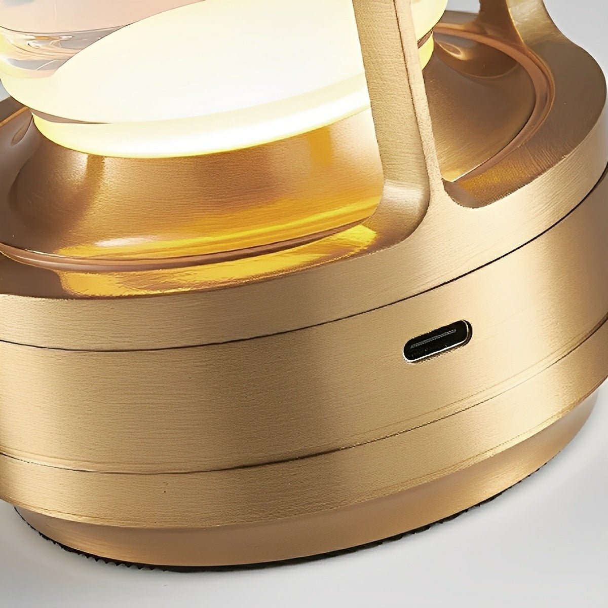 Close up of the gold base showing the USB Type-C charging port