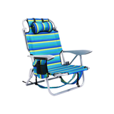 portable sand chair with backpack straps and headrest on beach