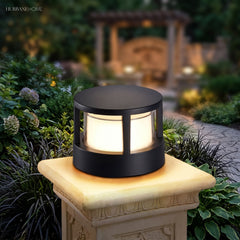 Aluminium post cap outdoor landscape light on a garden pillar