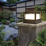 Aluminium post cap outdoor landscape light in a garden setting