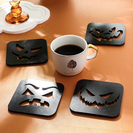 Pumpkin Drink Coasters - Wooden Halloween Set for Festive Table Decor - Wooden Drink Coasters - Hurbane Home