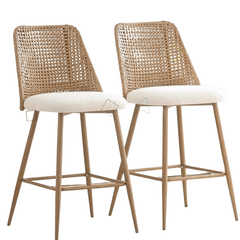 Rattan Bar Stools – 2 - Pack Rattan Wicker Counter Height Stools with Metal Legs - Counter Bar Stools - Hurbane Home