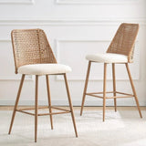 Rattan Bar Stools – 2 - Pack Rattan Wicker Counter Height Stools with Metal Legs - Counter Bar Stools - Hurbane Home