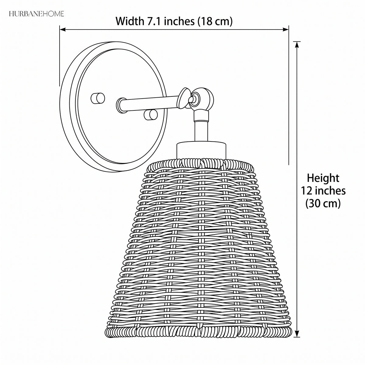 Diagram showing sconce width 7.1 inches and height 12 inches