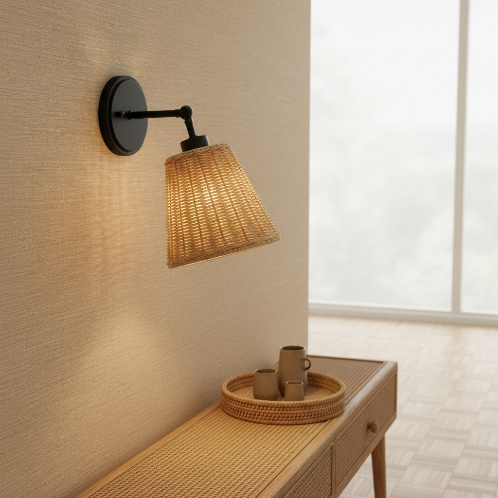 Rattan cone swing arm wall sconce additional product view 6