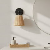 Rattan cone swing arm wall sconce close detail view 8