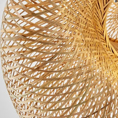 Stacked woven bamboo shades showing the layered weave pattern