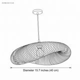 Line drawing of the rattan pendant shade with a 15.7 in width label