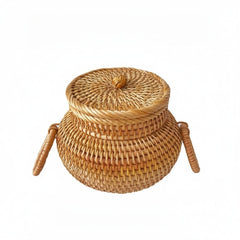 Rattan Storage Basket with Lid - Stylish Woven Organizer for Home Decor - Wooven Storage Baskets - Hurbane Home