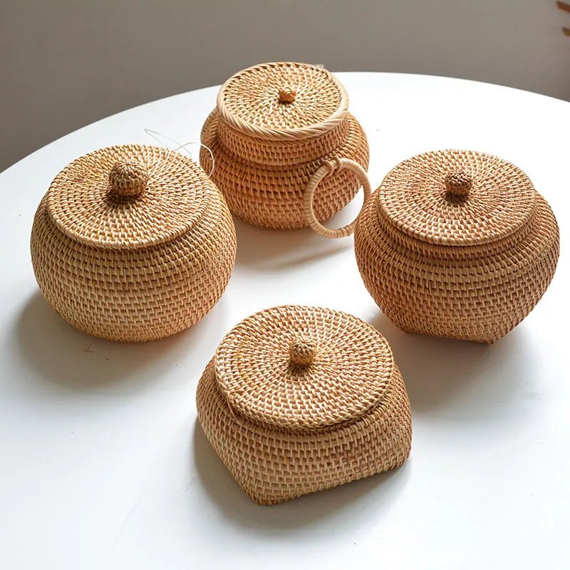 Rattan Storage Basket with Lid - Stylish Woven Organizer for Home Decor - Wooven Storage Baskets - Hurbane Home