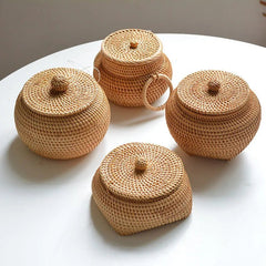 Rattan Storage Basket with Lid - Stylish Woven Organizer for Home Decor - Wooven Storage Baskets - Hurbane Home