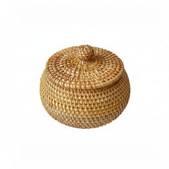 Rattan Storage Basket with Lid - Stylish Woven Organizer for Home Decor - Wooven Storage Baskets - Hurbane Home