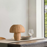 Natural rattan table lamp side profile with rounded base