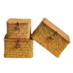 Rattan Wicker Basket - Handwoven Storage Solutions with Lid for Home Organization - Wooven Storage Baskets - Hurbane Home