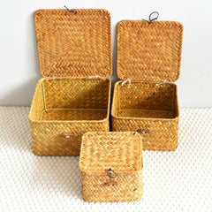 Rattan Wicker Basket - Handwoven Storage Solutions with Lid for Home Organization - Wooven Storage Baskets - Hurbane Home