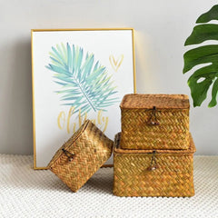 Rattan Wicker Basket - Handwoven Storage Solutions with Lid for Home Organization - Wooven Storage Baskets - Hurbane Home