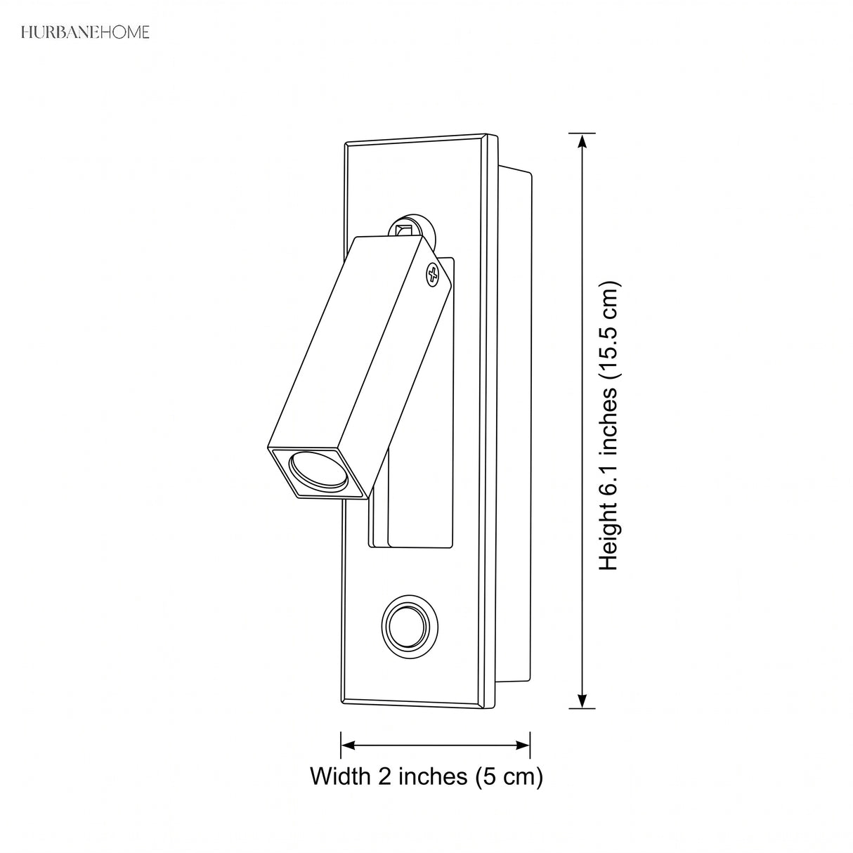 Dimension diagram: reading wall sconce, height 6.1 inches, width 2 inches