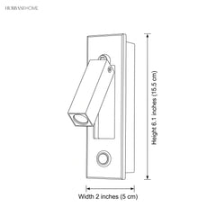 Dimension diagram: reading wall sconce, height 6.1 inches, width 2 inches