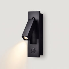 Flush mount LED reading wall sconce in matt black with adjustable spot arm