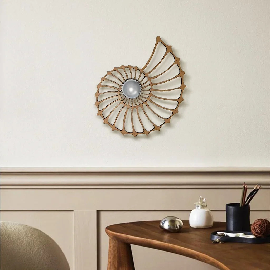 Shell wall light in a quiet reading corner