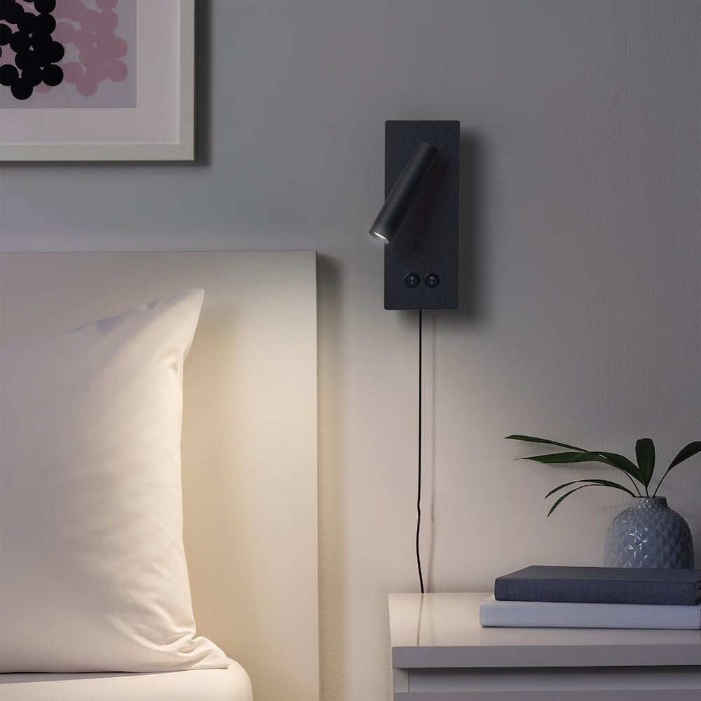 Close view of the reading wall light spotlight and warm glow