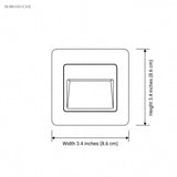 Dimension drawing of the square fitting at 3.4 inches wide and 3.4 inches high