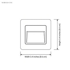 Dimension drawing of the square fitting at 3.4 inches wide and 3.4 inches high