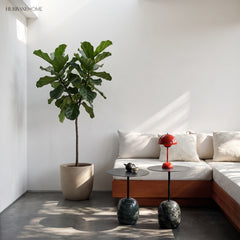 Red rechargeable table lamp on a side table in a sunlit living room
