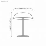 Dimension drawing of the lamp, 8.3 inches tall with a 6.1 inch shade