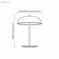 Dimension drawing of the lamp, 8.3 inches tall with a 6.1 inch shade