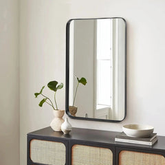 Rectangle Wall Mirror – Matte Black Framed Tempered Glass Bathroom Design - Hurbane Home
